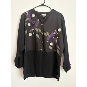 VNTG Deborah Murphy Designs Embroidered Blouse Art Deco Statement Artsy Eclectic